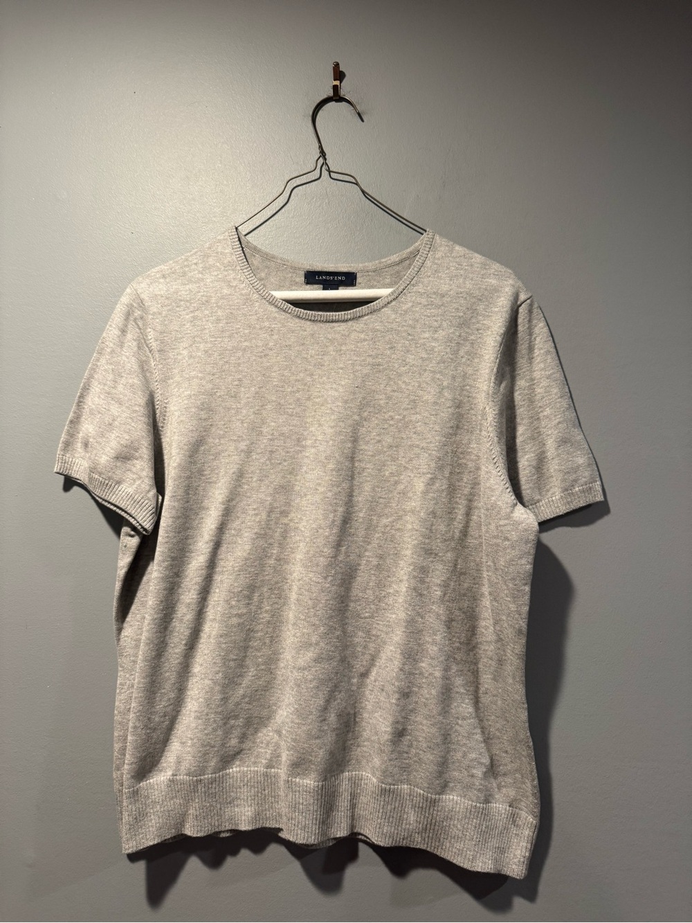 *Land’s End Woman’s Short-Sleeve Crewneck Sweater - Light Grey